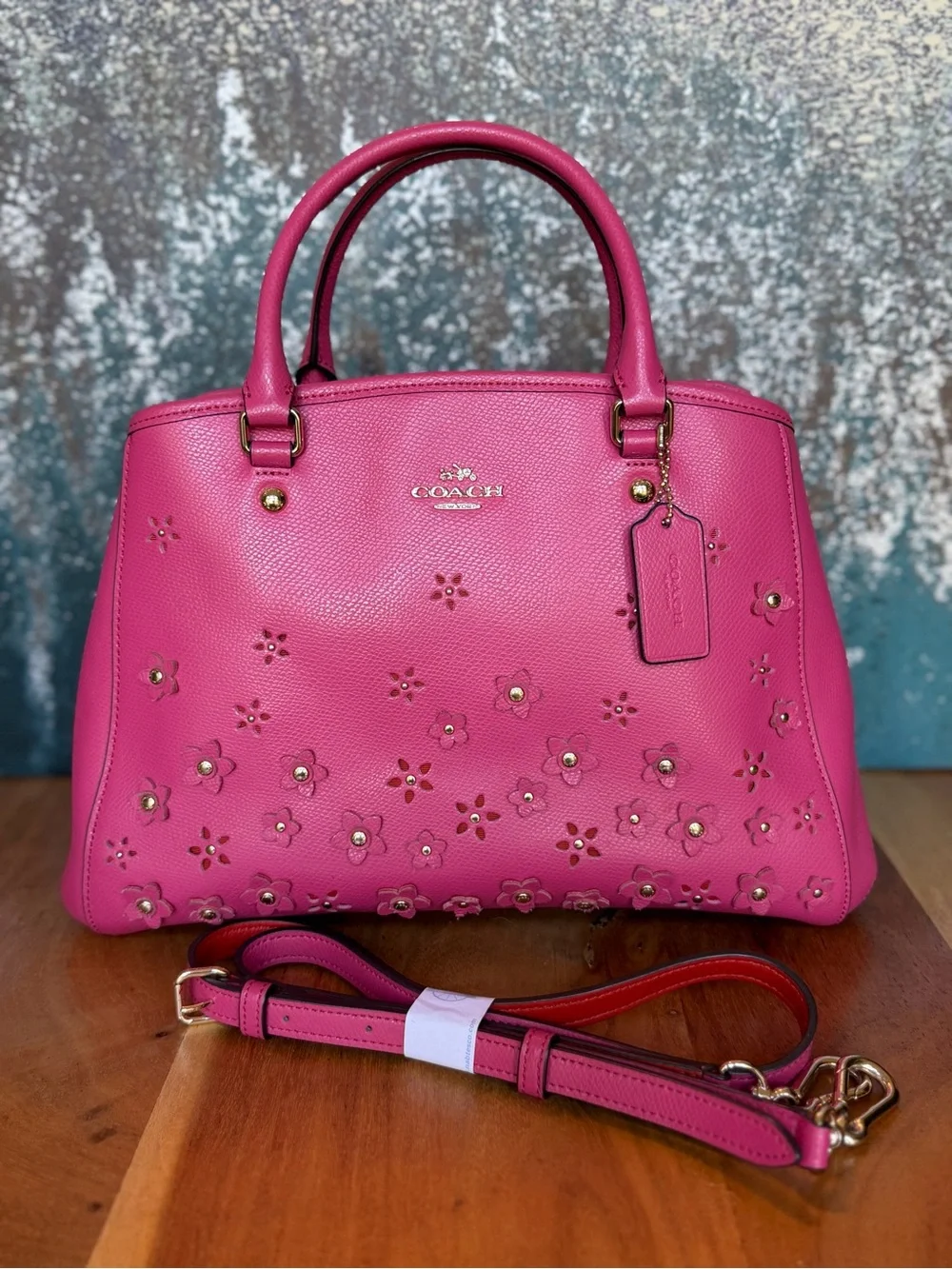 Coach Barbiecore HTF‎ Floral Appliqué Carryall Crossbody Dahlia Pink EUC